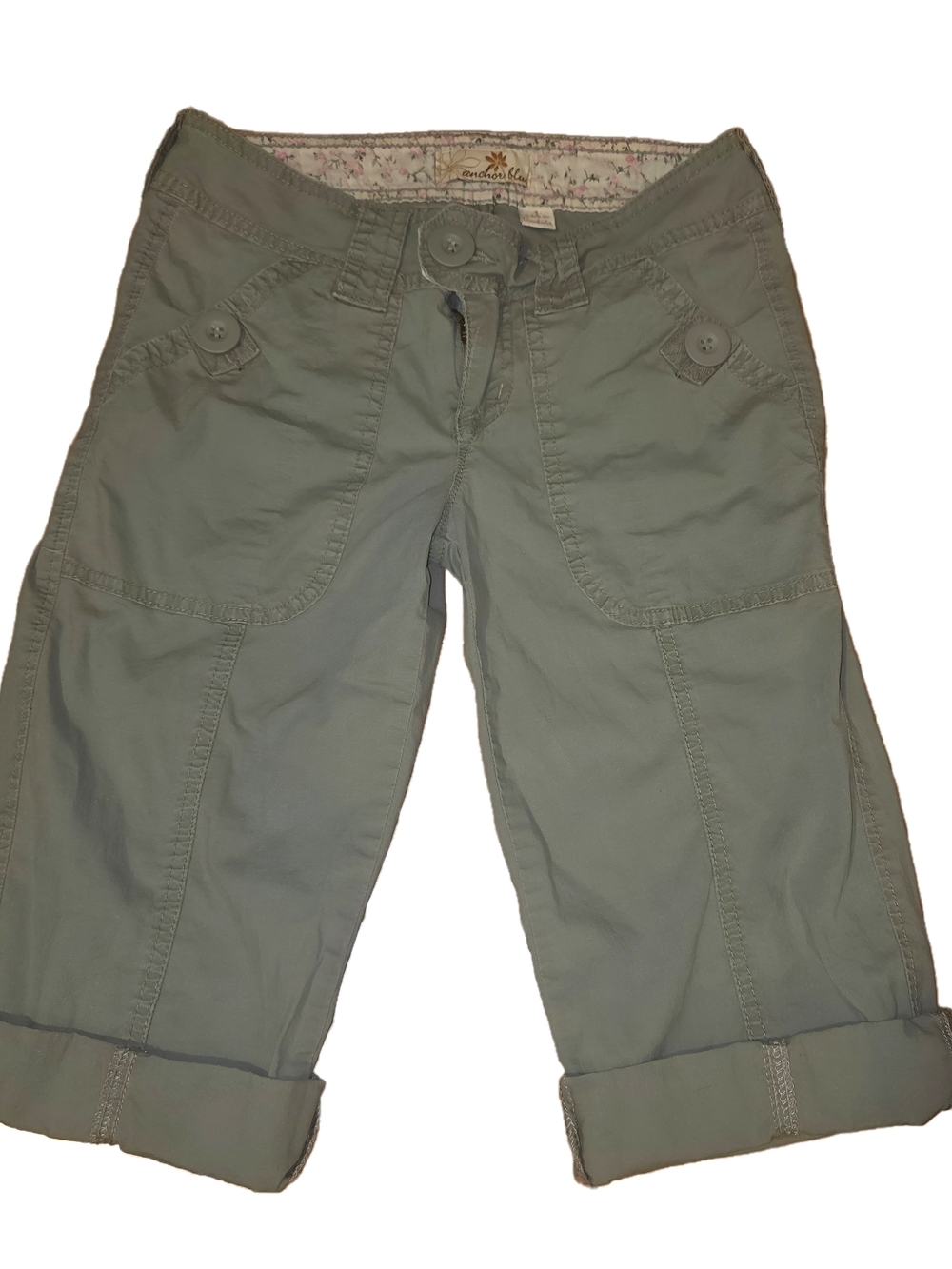 Vintage Anchor Blue Y2K Green cargo capri pants Sz 3